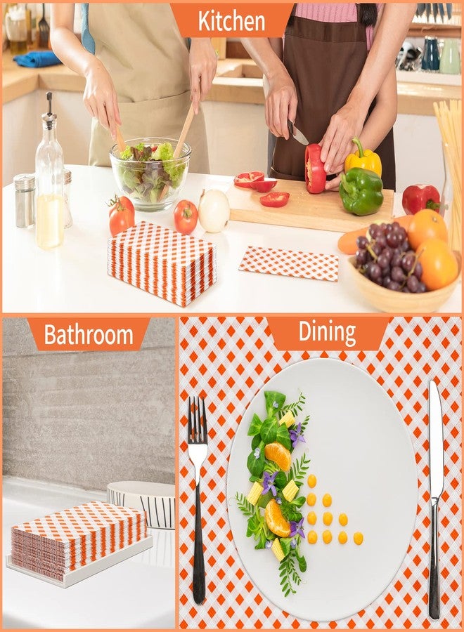 DYLIVeS Orange Gingham Napkins, 80 Pack Orange and White Checkered Guest Towel Plaid Party Napkins Disposable Paper Hand Towels for Luncheon, Dinner, Picnic, Birthday, Easter, Graduation Party, 3-Ply - Image 4